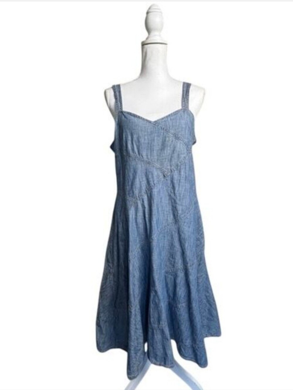Vintage Ralph Lauren Denim Midi Dress Fit & Flare Western Pockets Sz 12